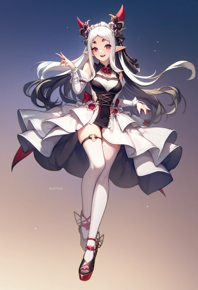 High resolution:1.2, best quality, perfect face, perfect anatomy, expressive eyes, fantasy landscape, 1girl, cute arachne, cute spider goddess, full body, medium breasts, white hair with highlights, black hair, long hair, pointed ears, red eyes, sexy dress, blue eyes, headgear, 8-legged spider
