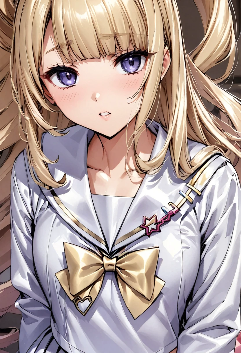 Une magnifique jeune fille japonaise blonde portant un uniforme de marin en satin à manches longues　Écarter sa chatte poilue