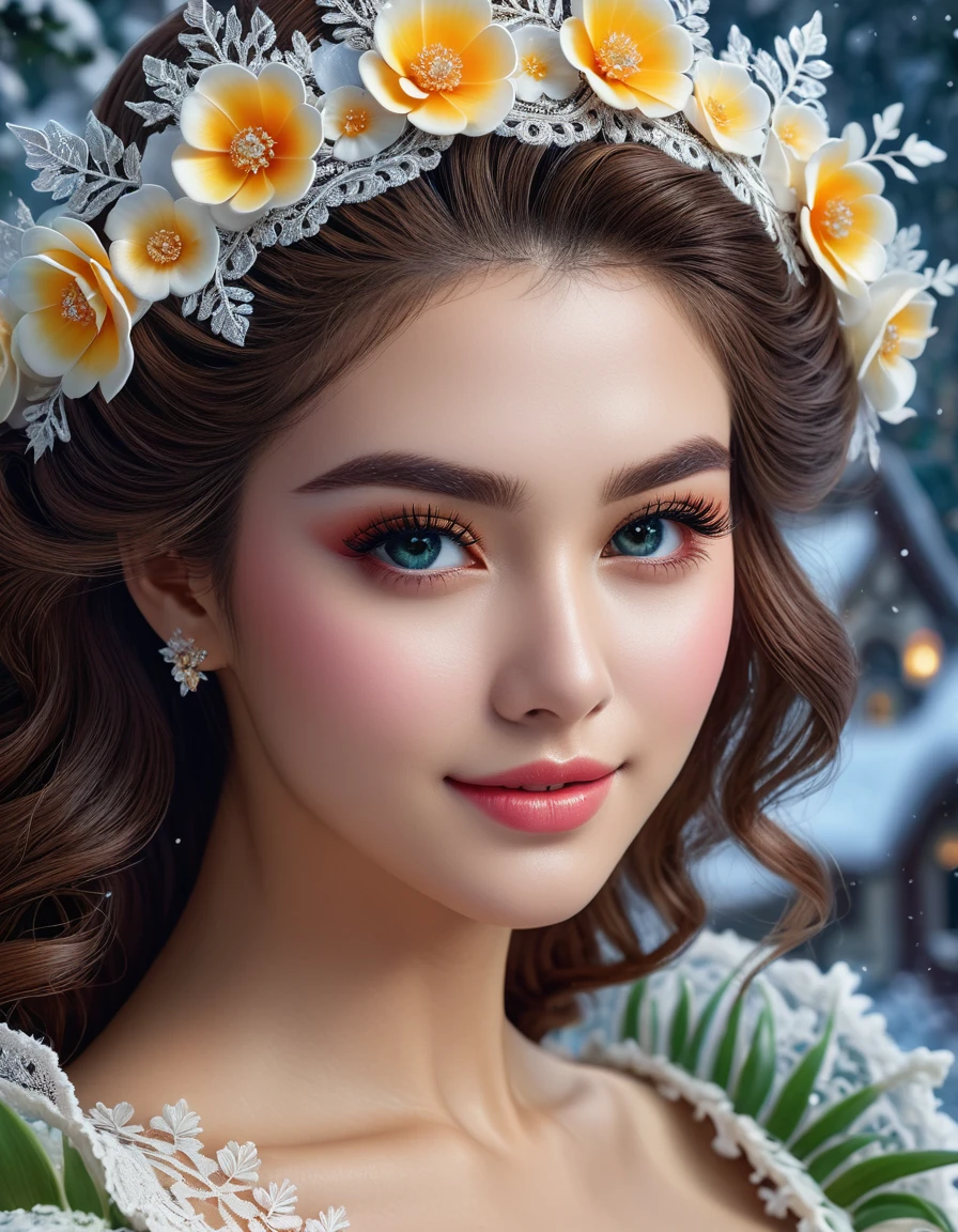 ultra high quality image, close-up, stunningly beautiful girl, long fluffy eyelashes, modern rococo style, with impressionistic softness, snow-white smile, bright colors, ambient lighting, clothes decorated with intricate lace and flowers reminiscent of the era, the scene exudes the highest quality , mutual love, 8k HDR Dolby Vision, digital art, ultra HD, realistic, vibrant colors, high detail, perfect composition, beautiful detailed intricate insanely detailed octane rendering, trending on artstation, 8k art photography, photorealistic concept art, soft natural 3D cinematic perfect light. Lots of details, intricate details, brilliant, magical, stunning, a work of art, a masterpiece.