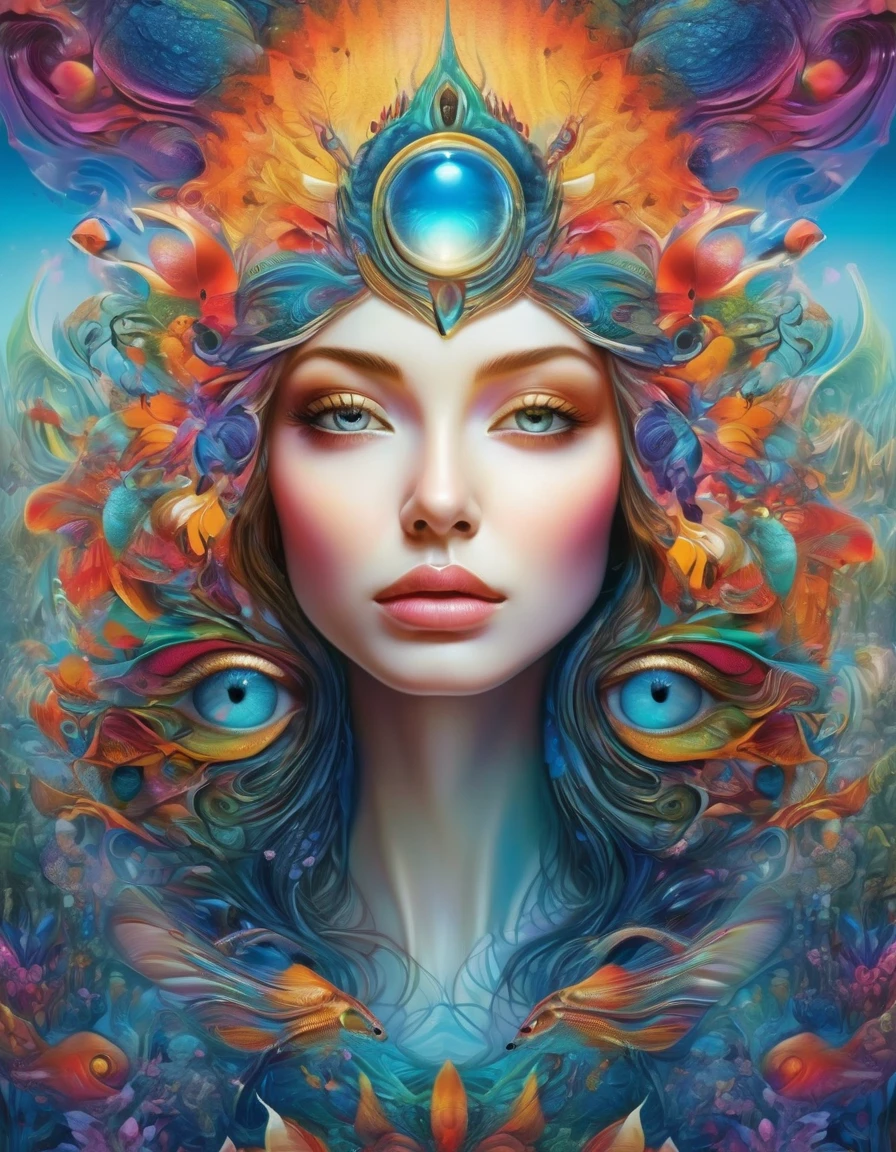 (best quality, ultra-detailed, realistic:1.37), captivating surrealism, mesmerizing female fantasy face, vibrant colors, ethereal atmosphere, intricate details, dream-like composition, otherworldly elements, seamless blend of reality and imagination, mind-bending visual experience, artistic masterpiece.