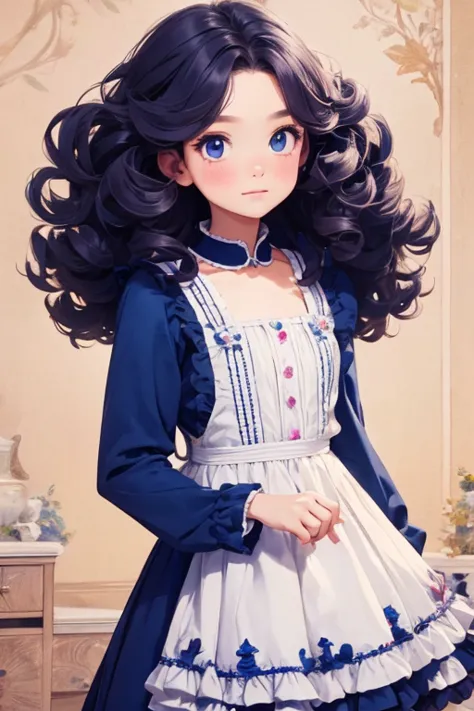 there is nothing, Highest quality, girl, 10 year old cute girl , Bluenette, Curly Hair, evil girl, dress
