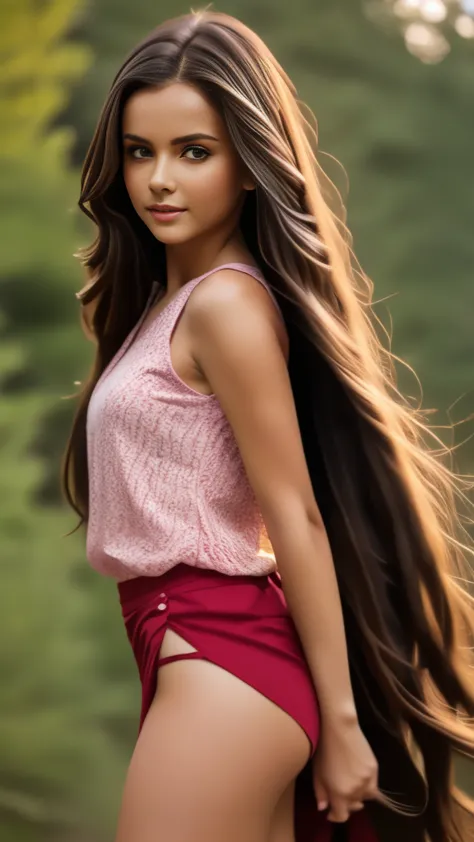 beautiful realistic girl with blue long hair... ,..... ,close-up of clean skin with detail ,full length,in short red and black m...