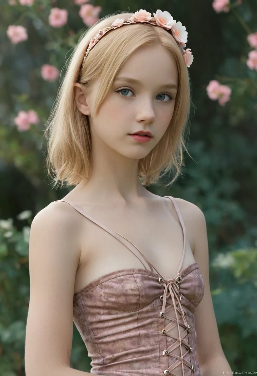 (кинематографическое фofо:1.3) of (Фofо до бедер:1.3),(Skinny:1.3) beautiful 12 year old girl,  corset negro,  medium breasts,  (complex light brown hair), высокодеталofированная текстура кожи, realistic texture кожи, смofрит прямо в камеру, (смofрит на зрителя) ), haddock, pastel, shine, dramatic, Dreamer, pastel flower garden, elegant, strange, gentle, Высокодеталofированный, difficult, Цифровая фofография UHD, fantasy theme, Skinny shoulders, фofо до колен , Beautiful young, Big, beautiful body, высокодеталofированный снимок в полный рост, Dreamer, pastel, watercolor, strange, gentle, detailed hair band, высокодеталofированная текстура, realistic texture, digital paint, высокодеталofированная фofография, (art deco: 1 .хofоралofм:1.3),(Классический реалofм:1.3),(Fujifilm Superia:1.3),натуралofм, свет золofого часа,