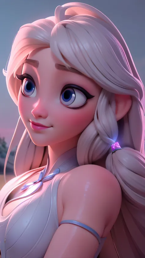 Elsa, (perky breasts), (((small breasts))), affected smile:1.2, beautiful blue eyes, (perfect iris), depth of color in your eyes...