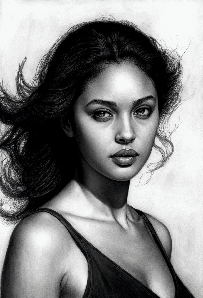 um pencil draw de uma mulher , a charcoal drawing, CGSetnation, arte figurativa, charcoal drawing, pencil draw, dynamic pose