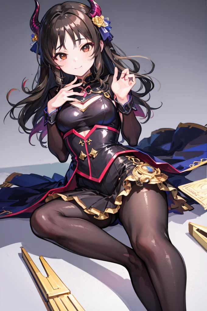 Highest quality　Highest quality　Draw a face carefully　High-definition anime-style face　Super Glowing Skin　Long black hair　Brown leotard　Golden pantyhose　Succubus　lure　smile　Show the soles of your feet　Close up of the soles of the feet