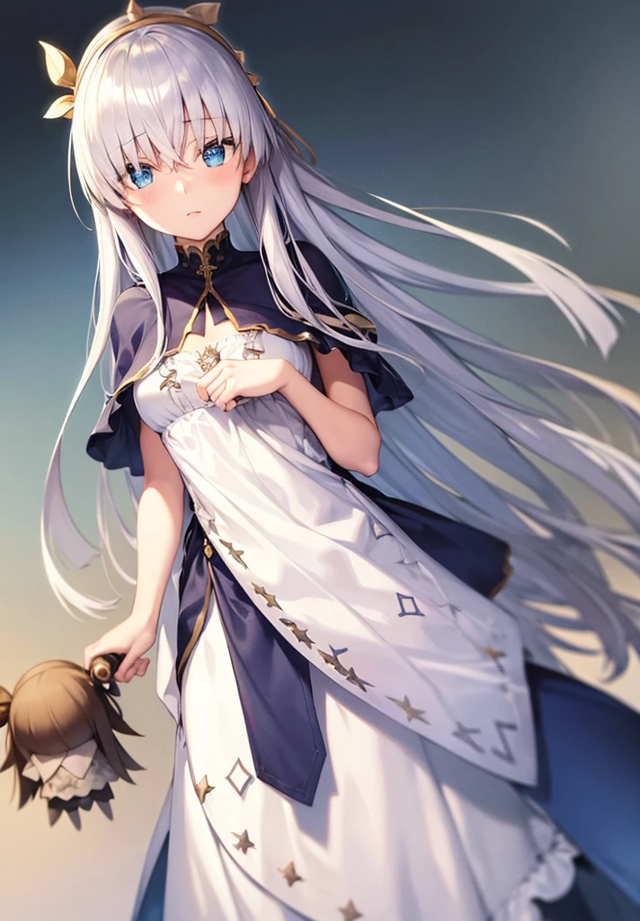 Original outfit, 1 girl, Anastasia (fate), layer azul, Alone, corona, White background, layer, simple background, dress, doll, mini crown 