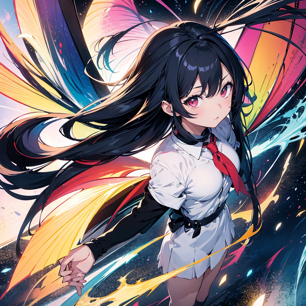 Anime girl with colorful wings and black umbrella，Long white hair, anime art wallpaper 4k, anime art wallpaper 4k, Anime Art Wallpapers 8K, Beautiful anime artwork, Anime Style 4K, anime abstract art, Beautiful anime art, Anime-style artwork, Beautiful anime art style, anime-style art, Anime Color, Anime illustration, Digital art on pixiv, Anime-style illustrations