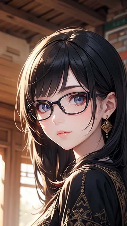 ((Beautiful Face)), Rembrandt Lighting, (masterpiece:1.2), (Highest quality), (Detailed skin:1.3), (Intricate details), Black Hair, Long Hair, Glasses, Gazing at the audience, Summer knitwear, shirt, University professor, 40 years old, University Campus, Beautiful Eyes, stockings, Composition looking up from below