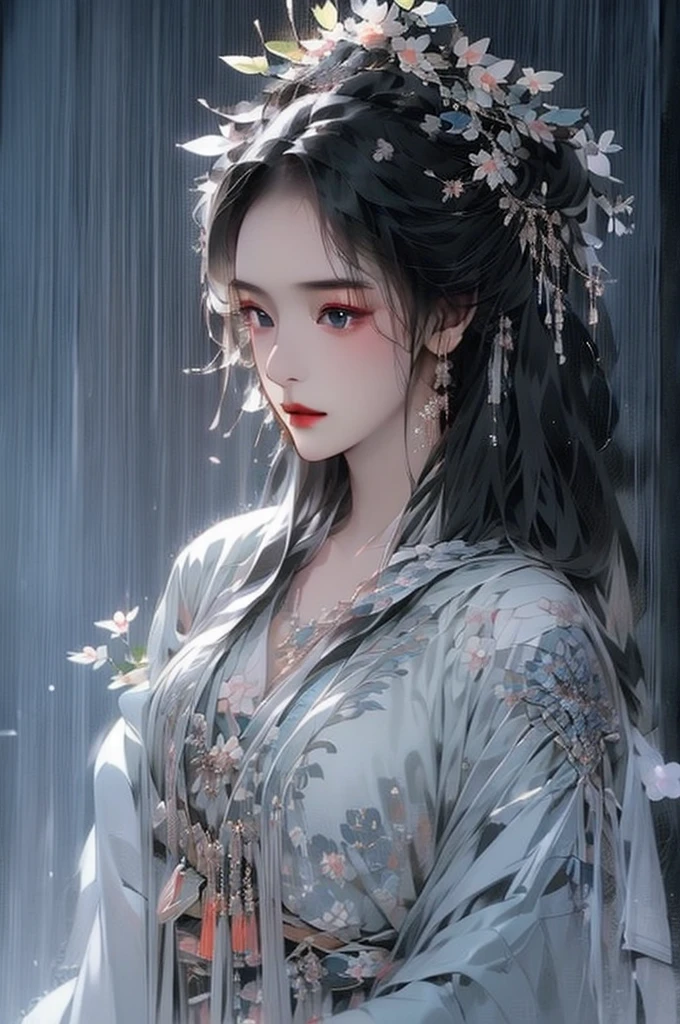 Black Hair, Immortal Cultivation, Royal sister, White Robe, hime cut, hair scrunchie, Romanticism, Gothic art, ray tracing, cinematic lighting, first-person view, Sony FE GM, anatomically correct, masterpiece