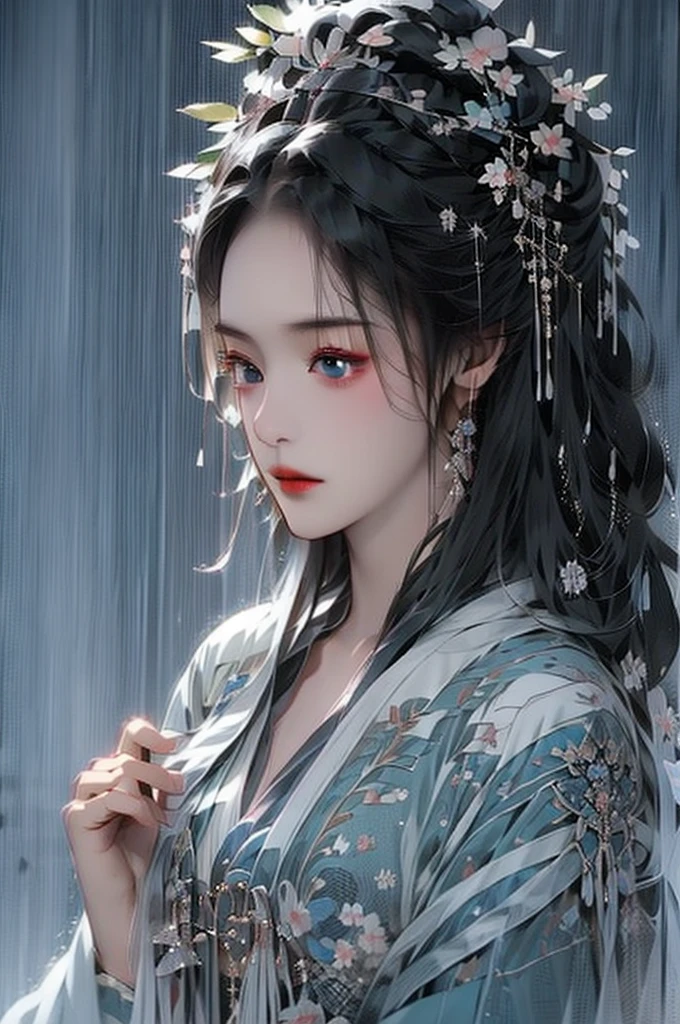 Black Hair, Immortal Cultivation, Royal sister, White Robe, hime cut, hair scrunchie, Romanticism, Gothic art, ray tracing, cinematic lighting, first-person view, Sony FE GM, anatomically correct, masterpiece