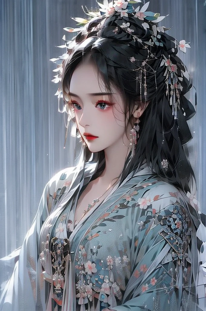 Black Hair, Immortal Cultivation, Royal sister, White Robe, hime cut, hair scrunchie, Romanticism, Gothic art, ray tracing, cinematic lighting, first-person view, Sony FE GM, anatomically correct, masterpiece