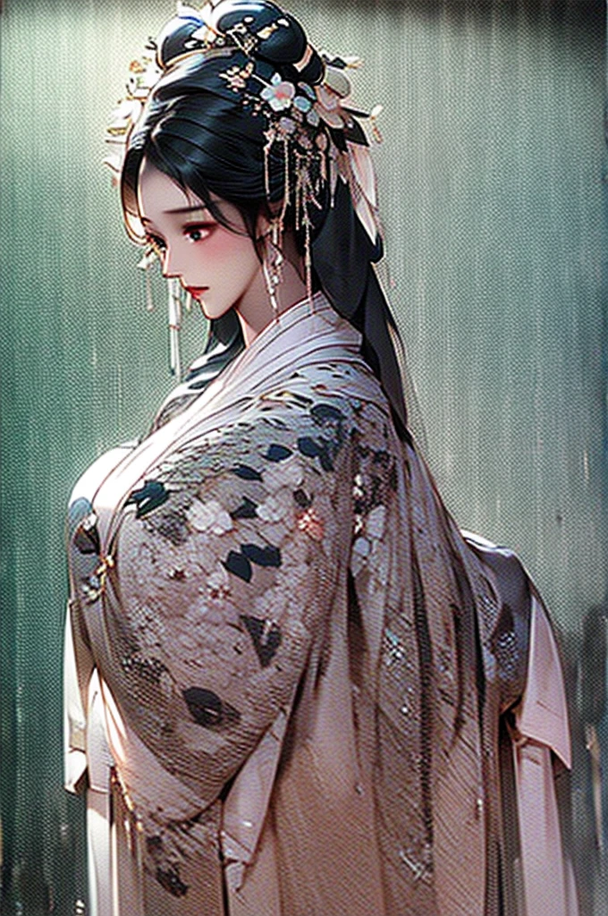 Black Hair, Immortal Cultivation, Royal sister, White Robe, hime cut, hair scrunchie, Romanticism, Gothic art, ray tracing, cinematic lighting, first-person view, Sony FE GM, tachi-e, anatomically correct, masterpiece