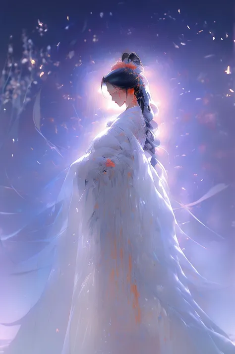 Black Hair, Immortal Cultivation, Royal sister, White Robe, hime cut, hair scrunchie, Romanticism, Gothic art, ray tracing, cine...