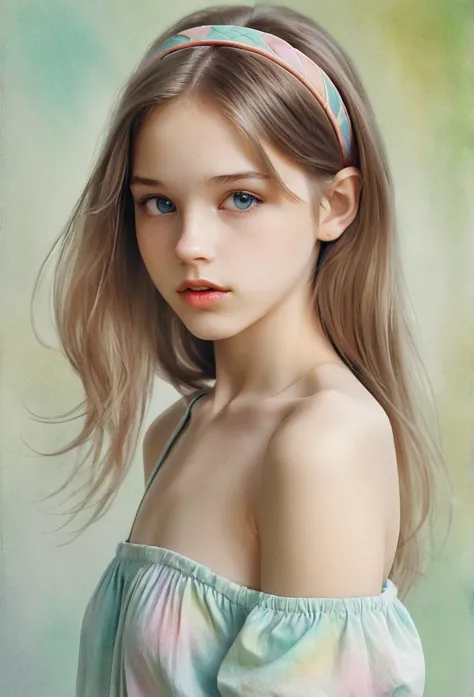 (кинематографическое фfromо:1.3) from (фfromо до бедер:1.3),(skinny:1.3) beautiful 12 year old girl, (complex brown hair), высок...