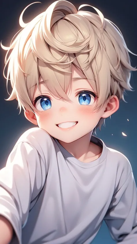 Cute boy smiling with blue and blond eyes 