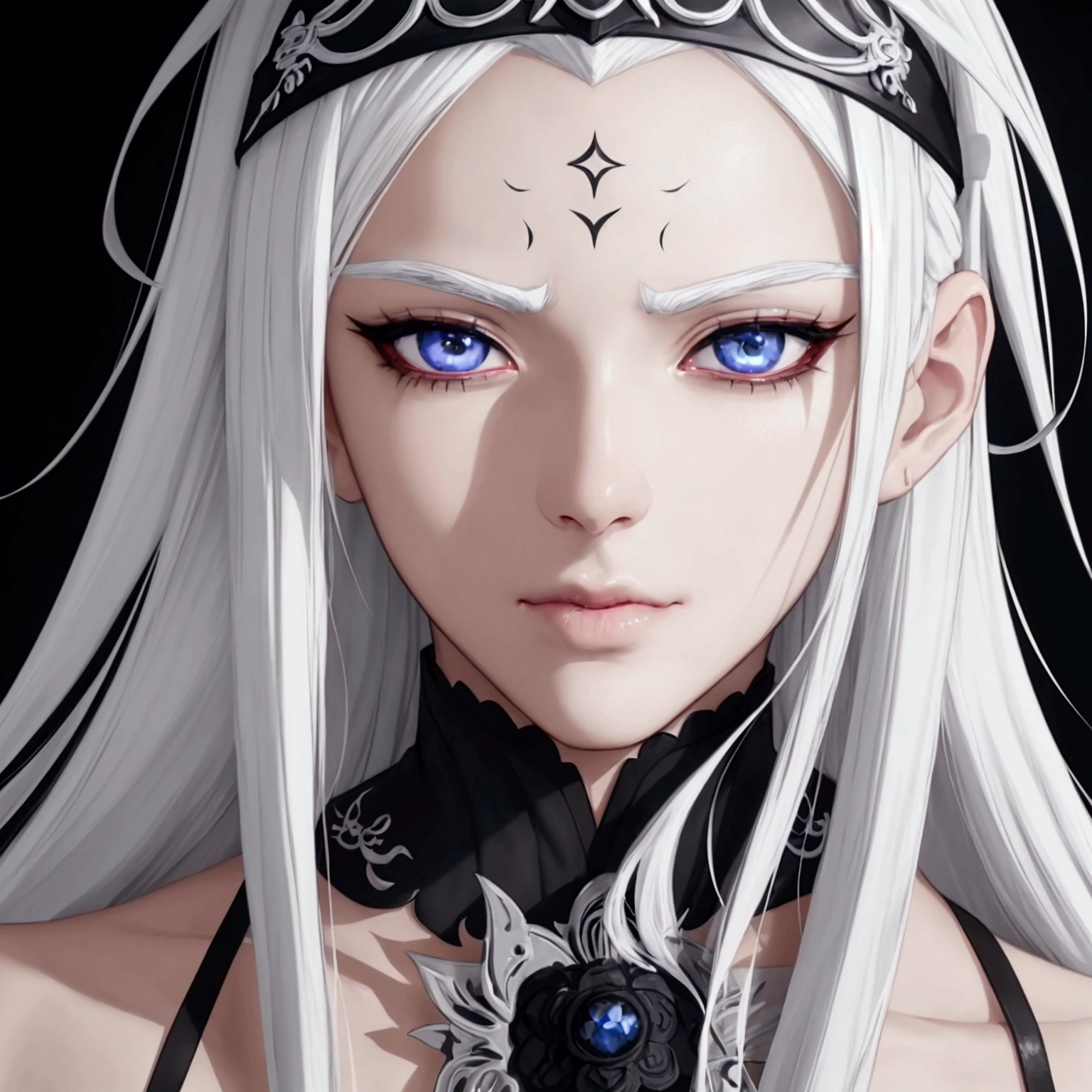 a beautiful men with white hair blind, wearing a headband over her eyes, anime style, detailed face, detailed eyes, detailed anatomy, detailed clothing, masterpiece, ultra-detailed, 4k, cinematic lighting, vibrant colors, dramatic lighting, highly detailled, 4k, perfect, oeuvre d'art, beautiful