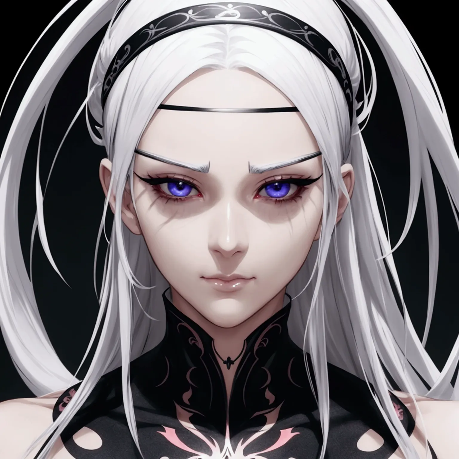 a beautiful men with white hair blind, wearing a headband over her eyes, anime style, detailed face, detailed eyes, detailed ana...