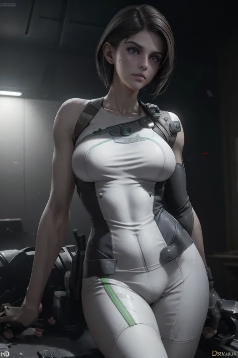 ((best qualityer)), ((work of art)), (detailded:1.4), ........3d, image of a alexandra daddario as cyberpunk woman in white armo...