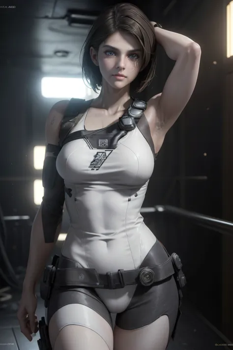 ((best qualityer)), ((work of art)), (detailded:1.4), ........3d, image of a alexandra daddario as cyberpunk woman in white armo...