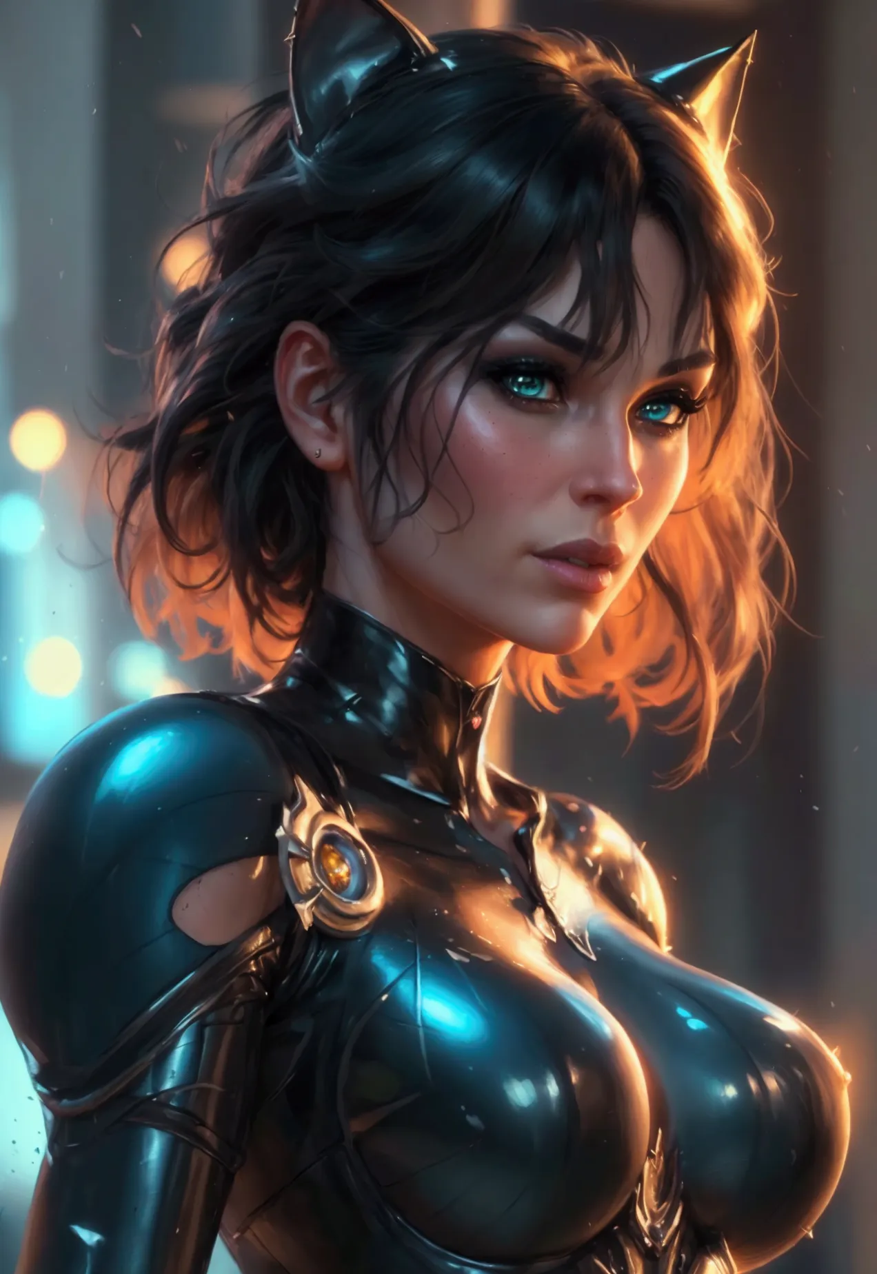 a beautiful detailed catwoman from dc comics, hyper realistic, extremely detailed, extremely detailed face and eyes, detailed sk...