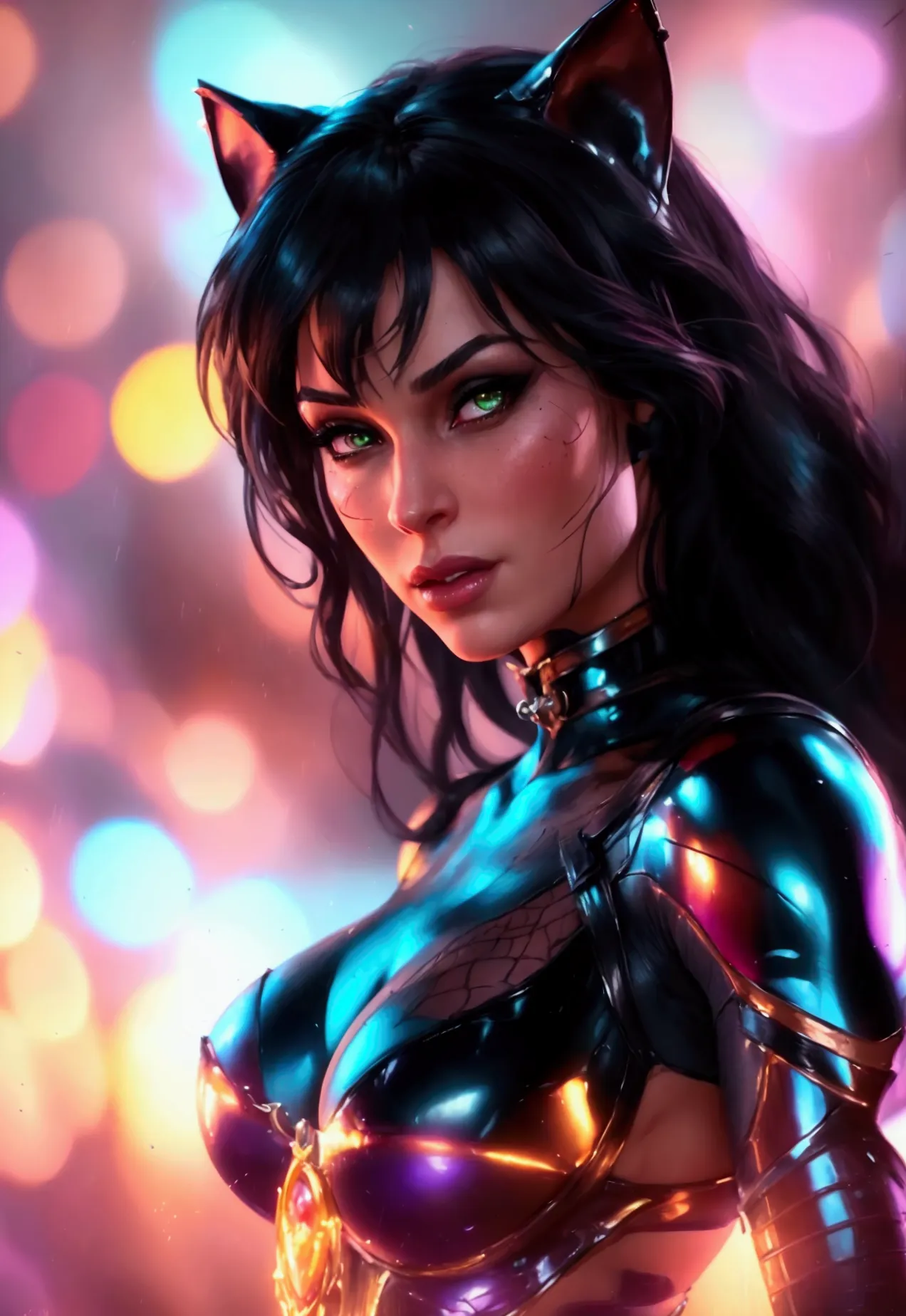 a beautiful detailed catwoman from dc comics, hyper realistic, extremely detailed, extremely detailed face and eyes, detailed sk...