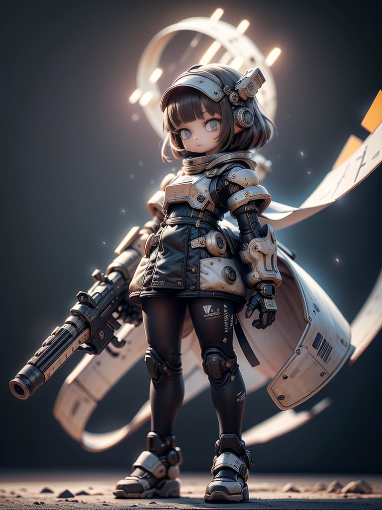 (Top quality, ultra high quality, ultra high definition, realistic masterpiece,) (Carefully created CG illustration: 1.2) One girl, Mecha girl ((Cute short girl))) (Petite, Mini, 10 years old: 1.5) Realistic anime face (Big eyes, big face, beautiful face) ((Spaceship lower body, lots of jet boosters)) (Gigant , armor, huge gauntlets from elbow to elbow, mechanical ring on head, goggles on forehead, huge gun on back) Whole body composition, space war, lots of small flashes ((Many bursts of light in the background)) Effective use of LoRA, cool looking up pose, carefully balanced over a long period of time