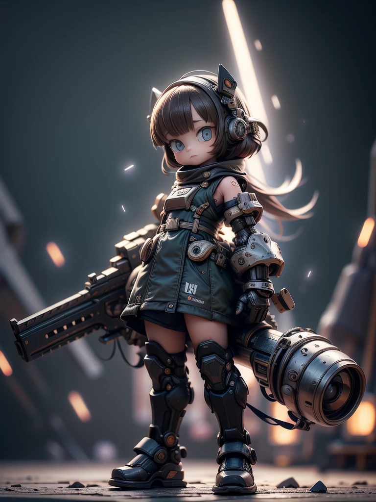 (Top quality, ultra high quality, ultra high definition, realistic masterpiece,) (Carefully created CG illustration: 1.2) One girl, Mecha girl ((Cute short girl))) (Petite, Mini, 10 years old: 1.5) Realistic anime face (Big eyes, big face, beautiful face) ((Spaceship lower body, lots of jet boosters)) (Gigant , armor, huge gauntlets from elbow to elbow, mechanical ring on head, goggles on forehead, huge gun on back) Whole body composition, space war, lots of small flashes ((Many bursts of light in the background)) Effective use of LoRA, cool looking up pose, carefully balanced over a long period of time