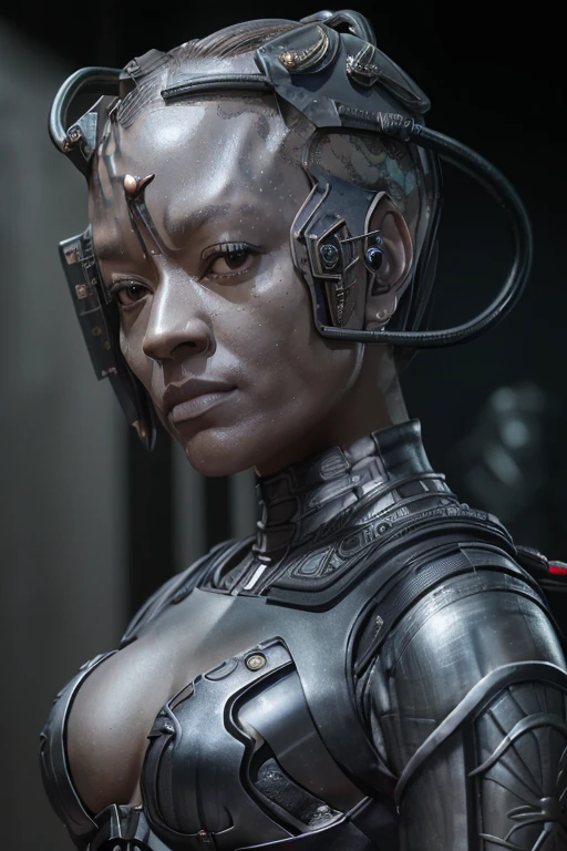 (tawny newsome:1.2), (black skin:1.2), (liquid metal girl sttldunf uniform:1.2),Borg (Liquid Metal sttldunf uniform:1.2) being (((gray skin veins metal armor Borg))) ballgag, leather catsuit, belt, lying, prisoner, (best quality,4k,8k,highres,masterpiece:1.2),ultra-detailed,(realistic,photorealistic,photo-realistic:1.37),dark moody lighting,dramatic chiaroscuro,cinematic, (portrait:1.2)
