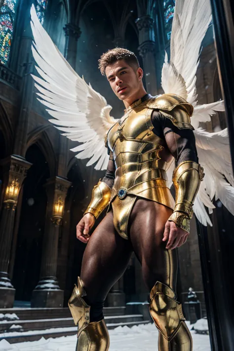 ultra high res, best quality, photo, 4k, (photorealistic:1.4), cinematic lighting, a male angel with large translucent wings,mus...