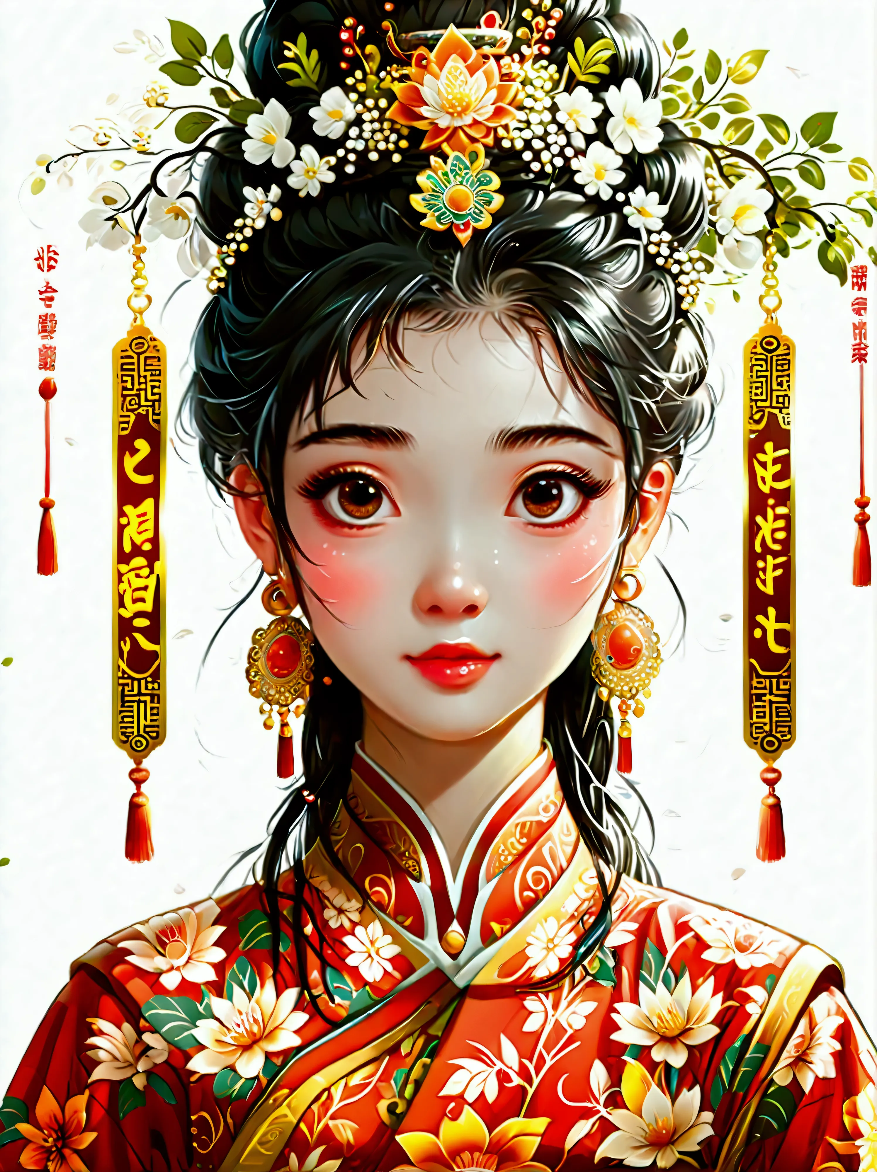 Cute and humorous Q version Chinese girl，big eyes，bust，sticker，6 different facial expressions，expression board，Various poses and...