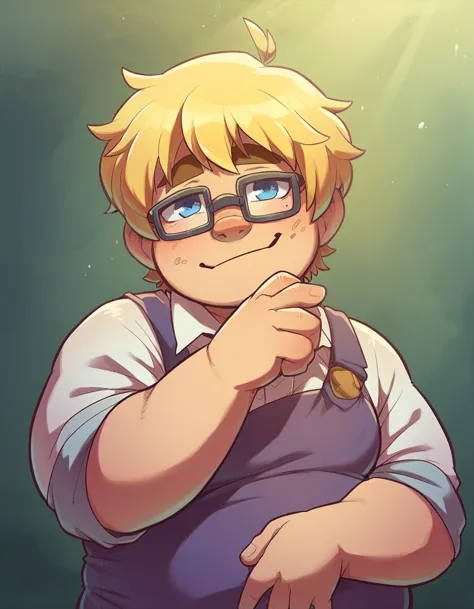 ralph bakshi style,  chubby big_nose dirty_blonde with small_tits and blue eyes with glasses