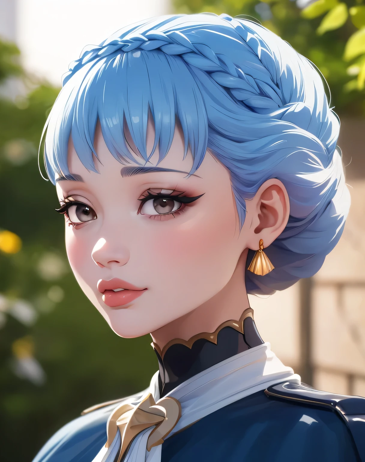 mariannetimeskip, crown braid, blue dress, long sleeves, capelet (masterpiece, best quality, ultra-detailed), realistic style, very close up shot 2.0, garden 2.0, looking at viewer 2.0, blushing, face shot 2.0, perfect eyes, cute nose, very sexy smile 2.0, very luscious lips 2.0, face shot 2.0, very heavy eyeshadow 2.0, very heavy makeup 2.0, round face, very thick lips 2.0, very glossy lips 2.0, very pouty lips 2.0, shiny skin, lustrous skin 2.0, incredibly pretty 2.0, incredibly beautiful 2.0, very shy 2.0, very gentle 2.0, very timid 2.0, very elegant 2.0, earrings, very curvy 2.0, supermodel face 2.0, very sexy 2.0, very heavy eyeshadow 2.0, very heavy makeup 2.0, round face, very thick lips 2.0, very glossy lips 2.0, very pouty lips 2.0, shiny skin, lustrous skin 2.0, incredibly pretty 2.0, incredibly beautiful 2.0, very shy 2.0, very gentle 2.0, very timid 2.0, very elegant 2.0, very curvy 2.0, supermodel face 2.0, very sexy 2.0, hands behind head 2.0, very heavy eyeshadow 2.0, very heavy makeup 2.0, very heavy eyeshadow 2.0, very heavy makeup 2.0, very heavy eyeshadow 2.0, very heavy makeup 2.0, shiny skin 2.0, very thick lips 2.0, very glossy lips 2.0, very pouty lips 2.0, very thick lips 2.0, very glossy lips 2.0, very pouty lips 2.0, face shot 2.0, very close up shot 2.0, face shot 2.0, very close up shot 2.0, face shot 2.0, very close up shot 2.0, face shot 2.0, very close up shot 2.0, facing camera 2.0