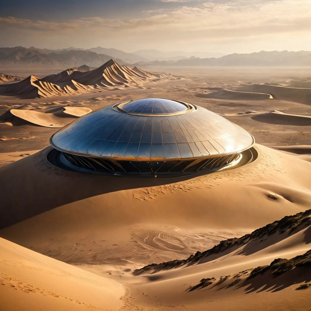 Meilleure qualité, chef-d&#39;œuvre, Ultra haute résolution, (réaliste:1.4), Photo originale,dune，Scène de science-fiction，Architecture dans le désert、Intégration en montagne