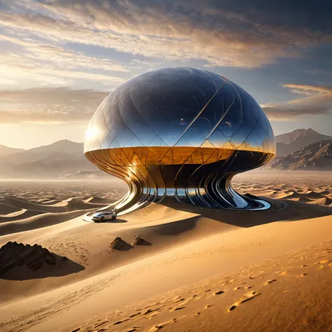 best quality, masterpiece, Ultra-high resolution, (lifelike:1.4), original photo,dune，Sci-fi scene，Architecture in the desert、Mo...