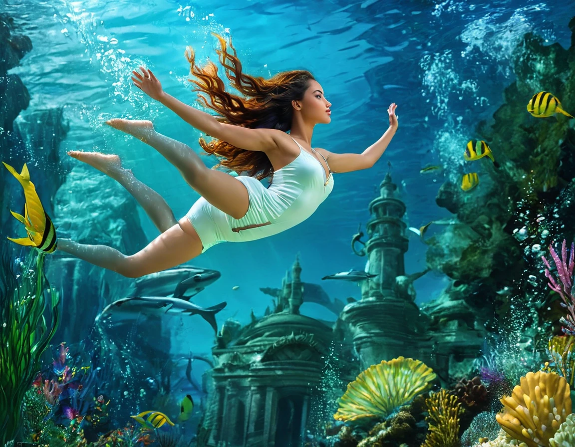 location='in the center', offset='no offset', area='a medium-sized square area', distance_to_viewer=2.0, description='A beautiful girl underwater.', detailed_descriptions=[ 'The girl, with flowing hair, is positioned in the center of the image.', 'Her expression is provocative and intense, reflecting a desire for attention and connection.', 'She appears to be floating effortlessly, surrounded by the vibrant marine life.', 'Her attire is minimal, allowing her to blend seamlessly into her aquatic surroundings.', 'The overall appearance is one of intense passion and natural beauty, with the girl harmoniously integrated into the underwater landscape.', ], tags='beautiful girl, underwater, flowing hair, provocative, intense, attention, connection, floating, vibrant marine life, minimal attire, intense passion, natural beauty, aquatic surroundings', atmosphere='Provocative and intense, reflecting a desire for attention and connection.', style='Captivating and detailed, emphasizing the intense passion and natural beauty.', quality_meta='High resolution with detailed textures and intense expressions.', HTML_web_color_name='lightseagreen',
