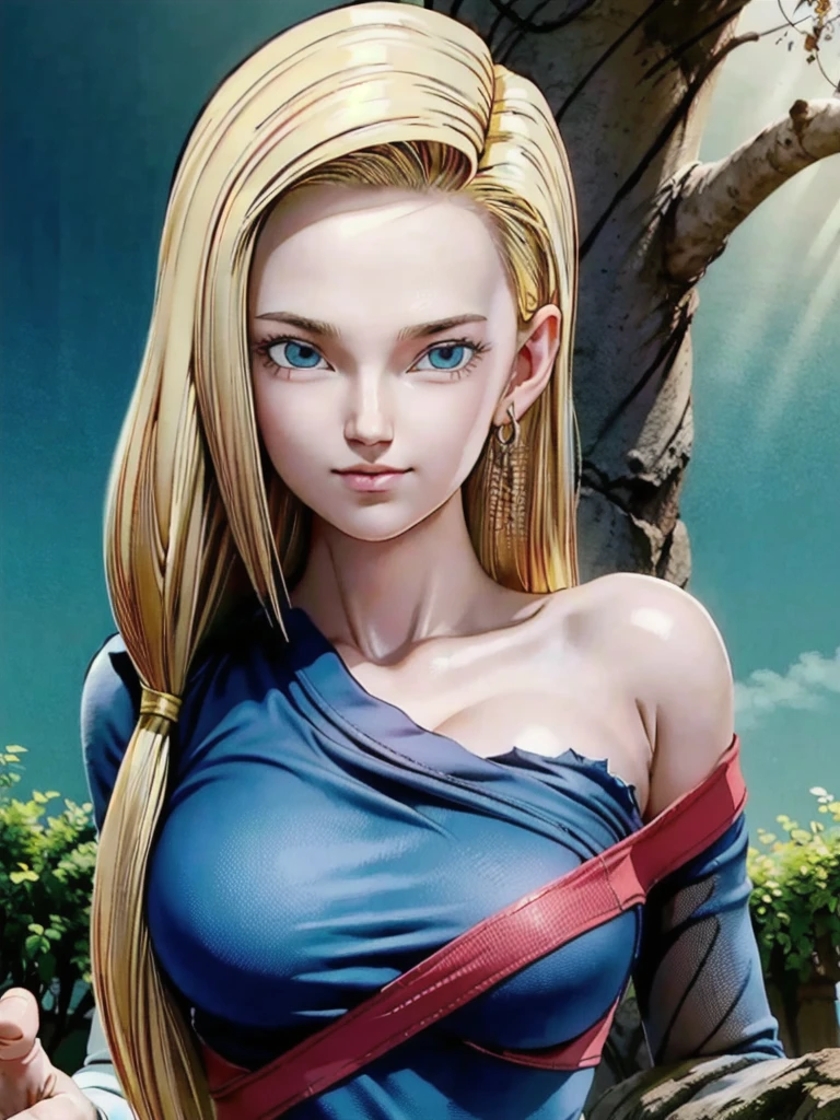 android 18,blonde hair,(((long hair))),blue eyes,(long slit red sexy cheongsam), (Red),looking at the audience,face smile,close-up,river,rock,tree,blue sky,high quality,masterpiece,sexy body, sexy Red Dress, red,perfect big breasts, Hyperrealistic intricate detail, Cinematic, 8K resolution, 70mm, Accent Lighting, Global Illumination, Full body portrait, clean detailed faces,