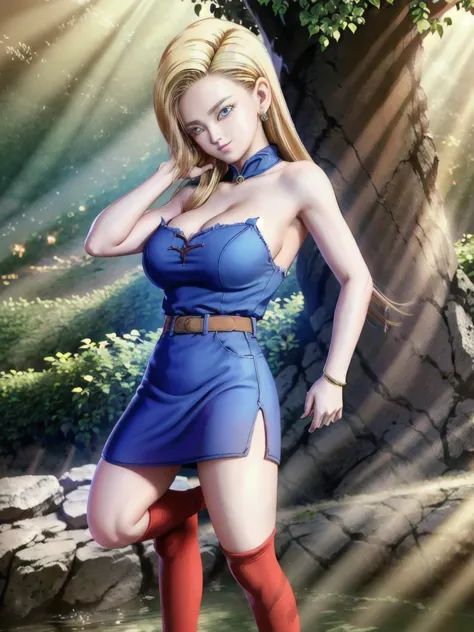 android 18,blonde hair,(((long hair))),blue eyes,(long slit red sexy cheongsam), (red),looking at the audience,face smile,close-...