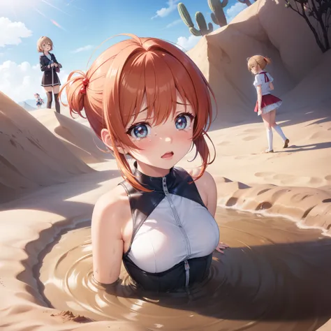 masterpiece, best quality, highres, (5girls), (multiple girls:1.4), blush, anime cg style, good lighting, desert, sand, (quicksa...