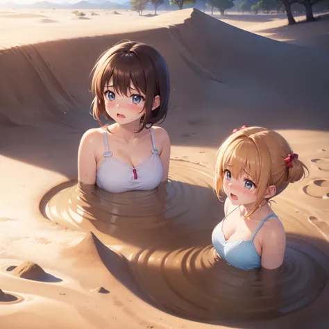 masterpiece, best quality, highres, (5girls), (multiple girls:1.4), blush, anime CG style, good lighting, desert, sand, (quicksa...