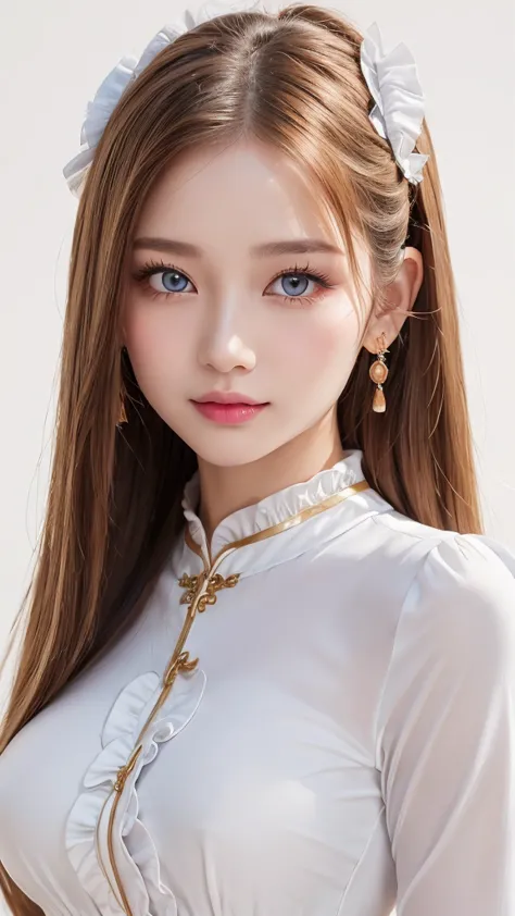 (((White background、China dress、Ao Dai、race、Frills、forehead、White Background、Cowboy Shot、amount)))、amount、Northern Europe、Russia...