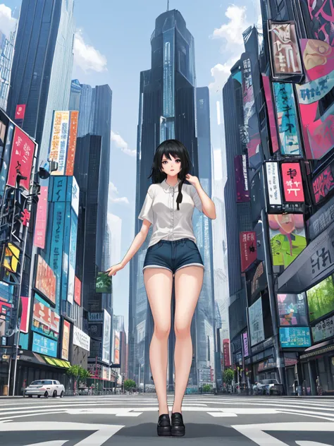 Size fetish、The background is the city、A giant girl in the city、Long legs、Shorts、I&#39;m not wearing underwear、Sexy figure、The b...