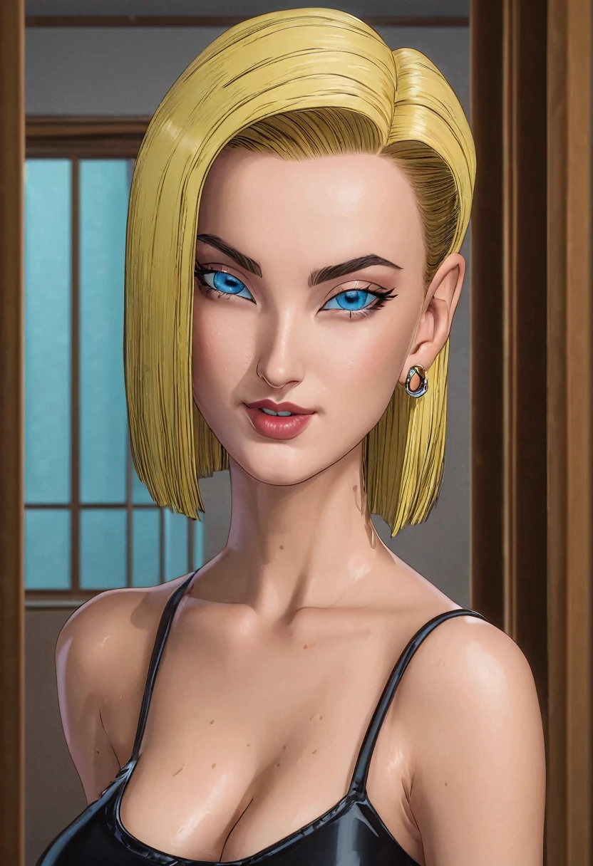 (NSFW),(portrait, realistic, professional Photography, Photorealistic, detailed eyes, RAW, analog, sharp focus, 8k, HD, DSLR, high quality, Fujifilm XT3, film grain, award winning, masterpiece),(Portrait of cute Android18DB),(evil laugh,detailed lips),(uncovered,naked,earrings, jewelry, gloves, necklace,in a room),(short blonde hair,detailed hair,shoulder length hair),(blue eyes,detailed eyes),(huge breast,detailed breast,(bust:350 cm),erectile nipples),(wet,full body view,high detailed skin, skin pores),