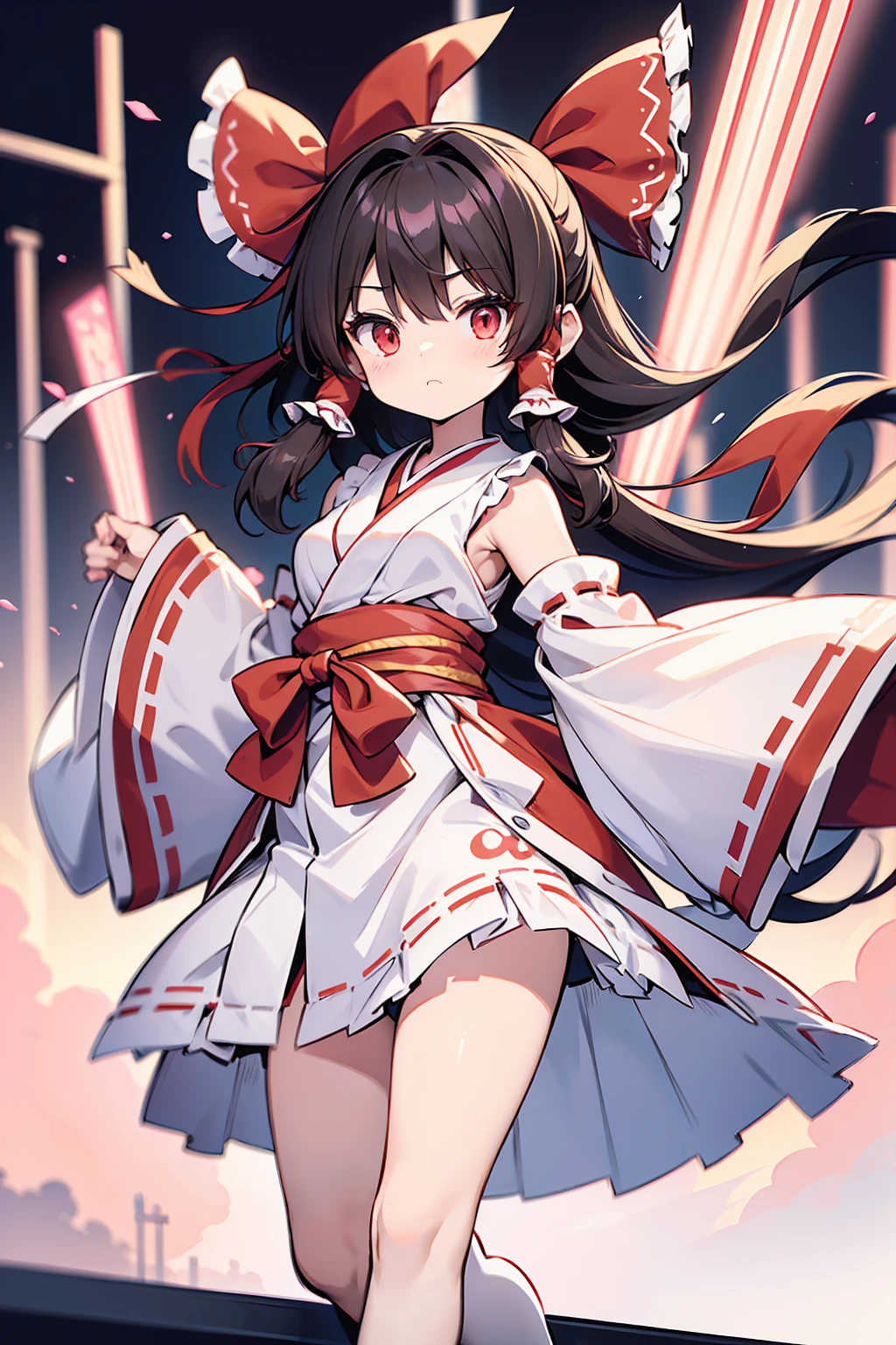 Apparence physique Cheveux: Reimu a longtemps, cheveux noirs comme du jais qu&#39;elle attache généralement en deux chignons. Ses cheveux sont parfois représentés comme étant légèrement ondulés ou bouclés. yeux: Reimu's yeux are a bright shade of red. affronter: Reimu a un petit, nez pointu et bouche délicate. Elle est souvent décrite comme étant très attirante. corps: Reimu est une jeune femme élancée de taille moyenne. Elle est souvent décrite comme étant en bonne forme physique et athlétique.. Vêtements La tenue typique de Reimu consiste en une tenue de jeune fille du sanctuaire rouge et blanche. Le haori est un court, veste ouverte qui se porte par dessus le kosode, qui est long, sous-vêtement kimono fluide. Le hakama est un pantalon ample qui se porte par-dessus le kosode, et les tabi sont des chaussettes blanches qui se portent avec des sandales. Reimu porte également un ruban rouge noué autour de sa taille. Personnalité Reimu est une jeune femme insouciante et quelque peu espiègle. Elle est souvent décrite comme étant paresseuse et démotivée., mais elle est également prompte à agir lorsque cela est nécessaire. Reimu est également extrêmement fidèle à ses amis et à sa famille, et elle est toujours prête à aider ceux qui sont dans le besoin. Capacités Reimu est un magicien puissant avec un large éventail de capacités. Elle est compétente en magie offensive et défensive., et elle est également capable de voler et de se téléporter. La capacité la plus connue de Reimu est sa capacité à utiliser le danmaku, qui est un type d&#39;attaque par balles. Dans l&#39;ensemble, Reimu Hakurei est un personnage complexe et bien développé qui est une figure populaire dans le fandom de Touhou Project. C&#39;est une héroïne forte et compétente avec une personnalité attachante, et elle continuera certainement à être une favorite des fans pendant de nombreuses années à venir. Personnage Chibi、fond noir uni