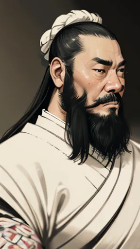 monochrome,oriental、(ancient chinese man in armor)、(ancient chinese hairstyle male)、as seen in the romance of the three kingdoms...