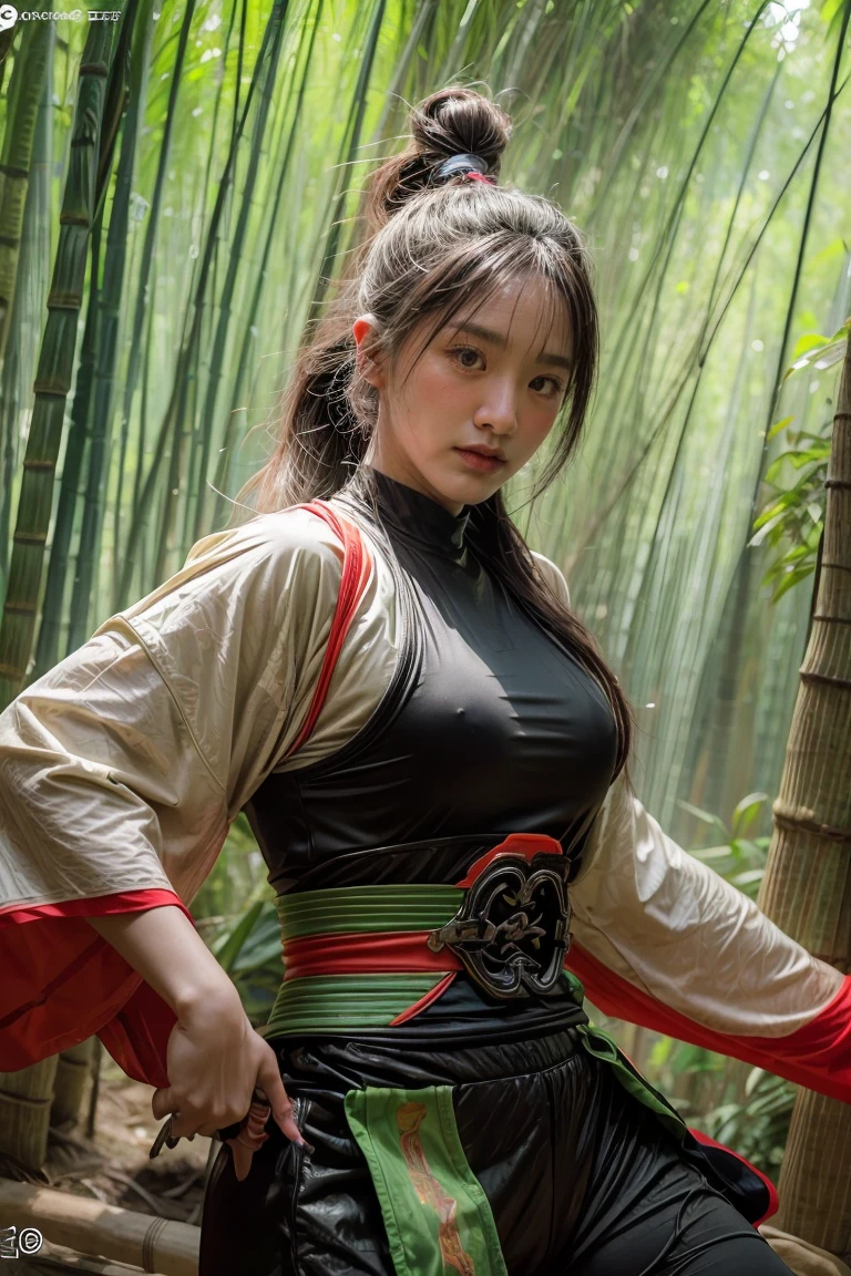 bamboo forest background，A look of determination，colorful vivid octane render, cybernetic and highly detailed, loba andrade from apex legends, created in unreal engine 5, made in unreal engine 5, trending on unreal engine 5, Antique portraits, Martial arts fantasy style 8k octane rendering, rendered in unreal 5, rendered in high octane