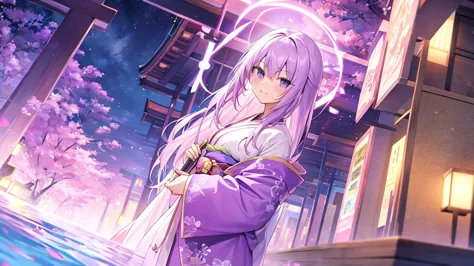 woman　clear　Light purple hair　　kimono　　Anime Style　　treasure
