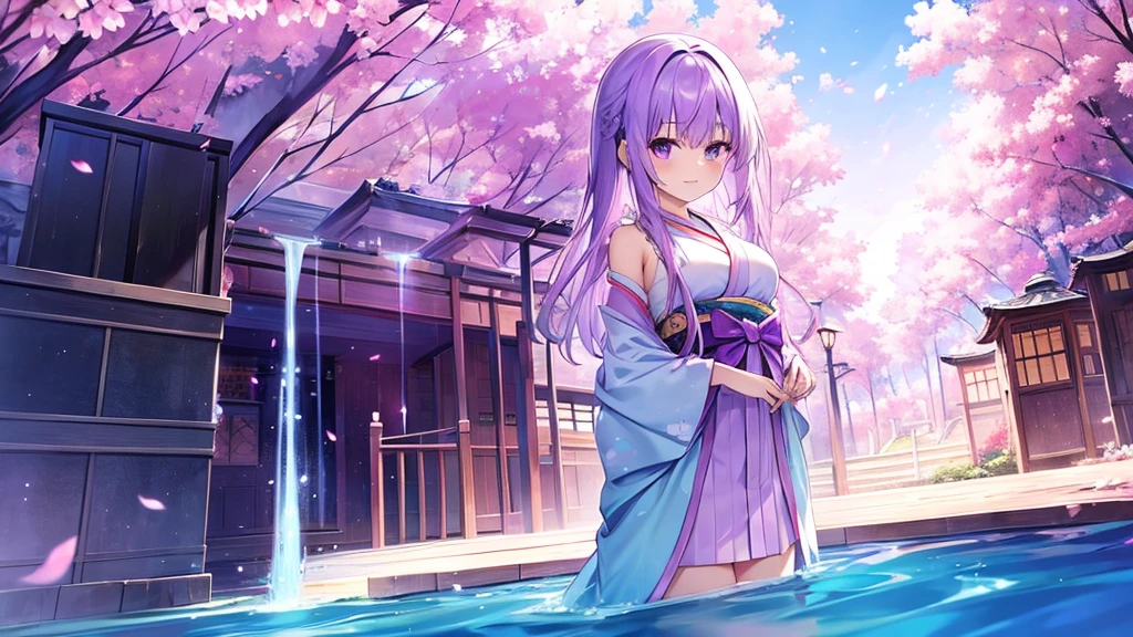 woman　clear　Light purple hair　　kimono　　Anime Style　　treasure house
