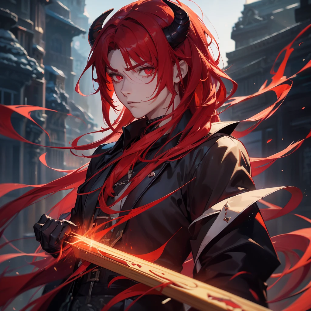 1 handsome guy in demon killer art, demon horn, red hair，,  Inspired by Bian Shoumin, heise jinyao, Inspired by Seki Dosheng, Cai Xukun, by Yang J, Guviz-style artwork, Deviantart ArtStation CGSCOSIETY, demon slayer rui fanart, 8k, hd, unreal engine, manly, handsome, 