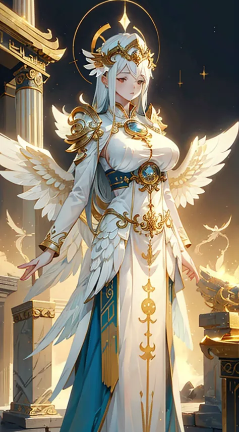 goddess，Fantasy style，Magic Style，Greek style，White gold color scheme，White and gold，goddess，Halo，Divinity，wing，wing，wing，wing，w...